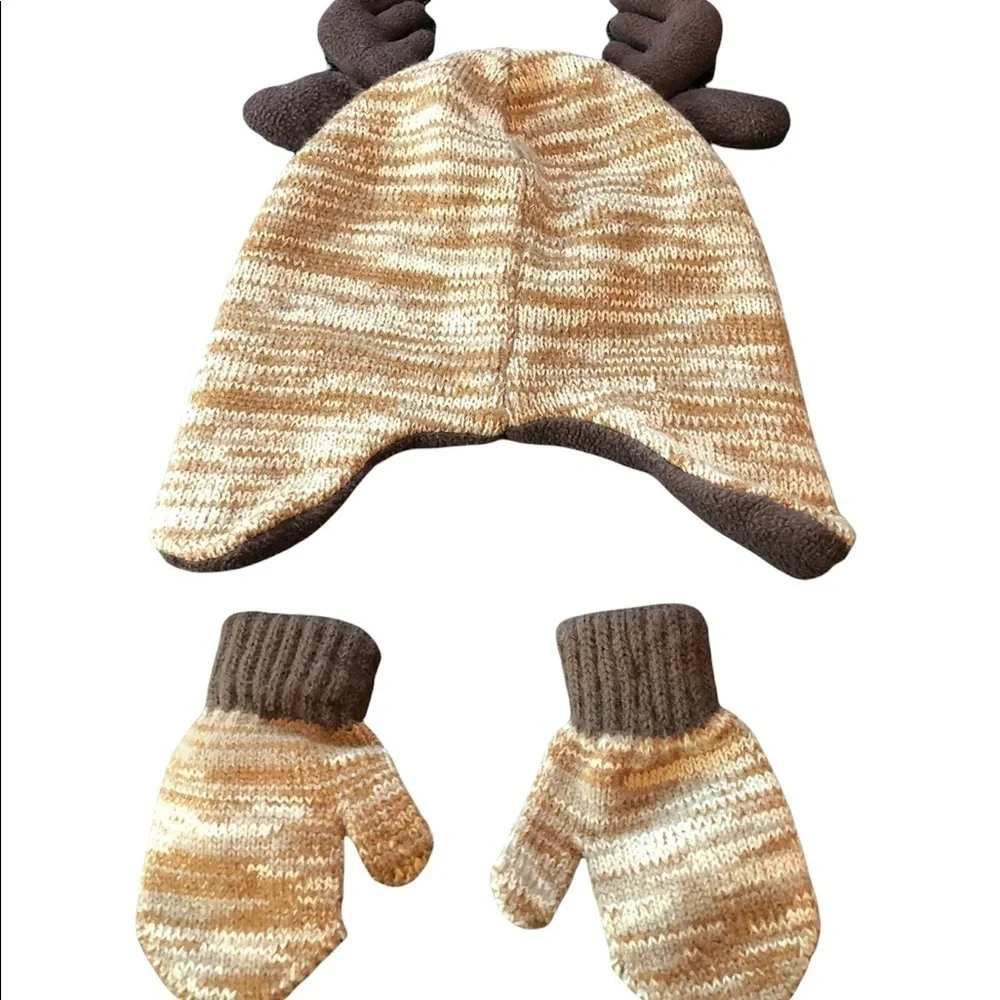 Healthtex Reindeer Beanie with matching mittens